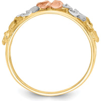 14K Two-Tone Gold Flower Ring with Satin & Polished Diamond-Cut Detailing by Oro Pregiato