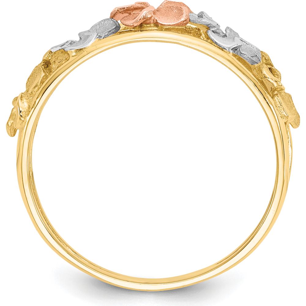 14K Two-Tone Gold Flower Ring with Satin & Polished Diamond-Cut Detailing by Oro Pregiato