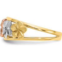 14K Two-Tone Gold Flower Ring with Satin & Polished Diamond-Cut Detailing by Oro Pregiato