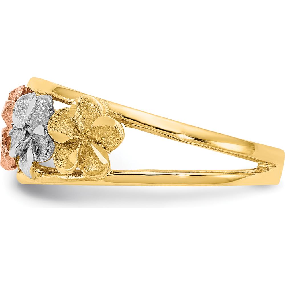 14K Two-Tone Gold Flower Ring with Satin & Polished Diamond-Cut Detailing by Oro Pregiato