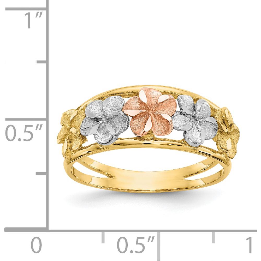 14K Two-Tone Gold Flower Ring with Satin & Polished Diamond-Cut Detailing by Oro Pregiato