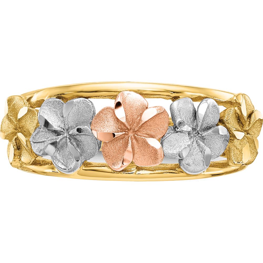 14K Two-Tone Gold Flower Ring with Satin & Polished Diamond-Cut Detailing by Oro Pregiato