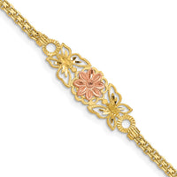 14K Two-Tone Gold Flower with Butterflies Filigree Bracelet with Bismark Chain - 7" by Oro Pregiato
