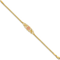 14K Two-Tone Gold Flower with Butterflies Filigree Bracelet with Bismark Chain - 7" by Oro Pregiato