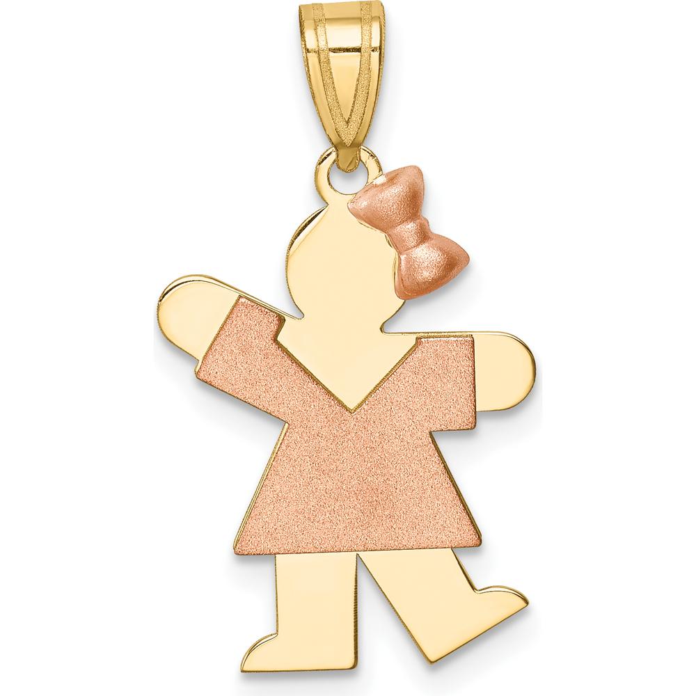 14K Two-Tone Gold Girl Charm Pendant with Rose Gold Bow - Engravable 25mm Length by Oro Pregiato