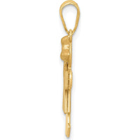 14K Two-Tone Gold Girl Charm Pendant with Rose Gold Bow - Engravable 25mm Length by Oro Pregiato