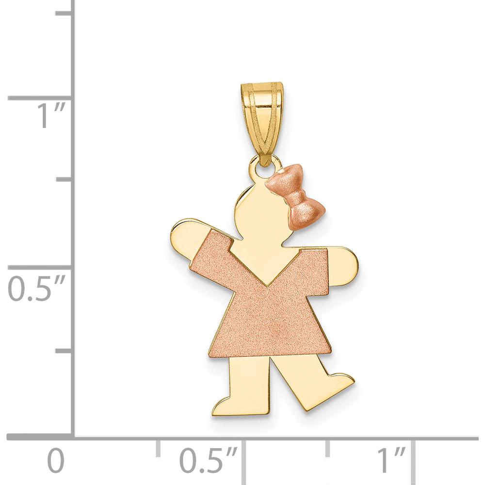 14K Two-Tone Gold Girl Charm Pendant with Rose Gold Bow - Engravable 25mm Length by Oro Pregiato