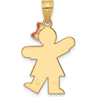 14K Two-Tone Gold Girl Charm Pendant with Rose Gold Bow - Engravable 25mm Length by Oro Pregiato