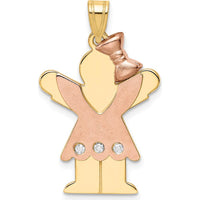 14K Two-Tone Gold Girl Pendant with Ruffles and Bow and Round Diamond Accent - 0.015 Carat Diamond Total Weight by Oro Pregiato