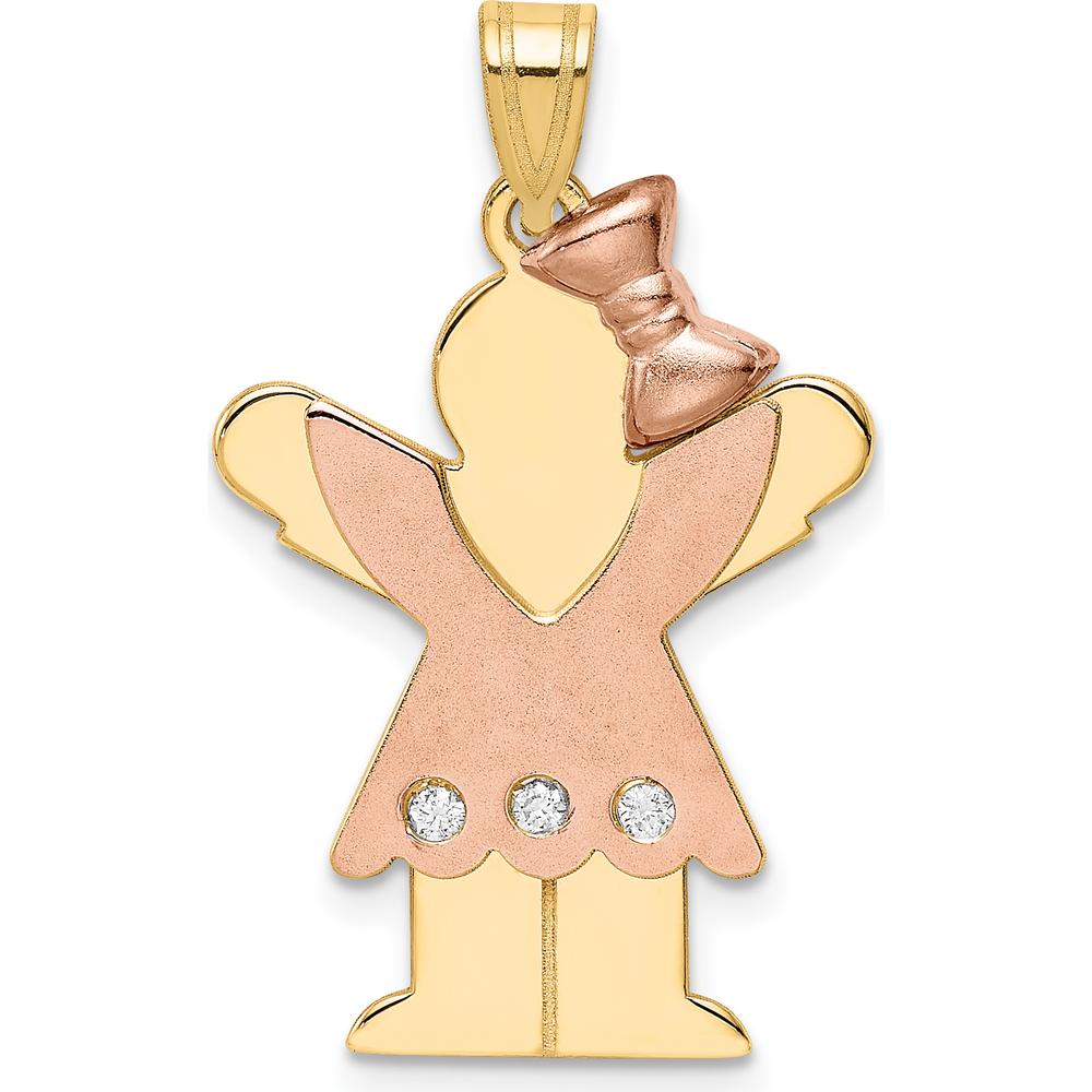 14K Two-Tone Gold Girl Pendant with Ruffles and Bow and Round Diamond Accent - 0.015 Carat Diamond Total Weight by Oro Pregiato
