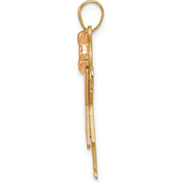 14K Two-Tone Gold Girl Pendant with Ruffles and Bow and Round Diamond Accent - 0.015 Carat Diamond Total Weight by Oro Pregiato