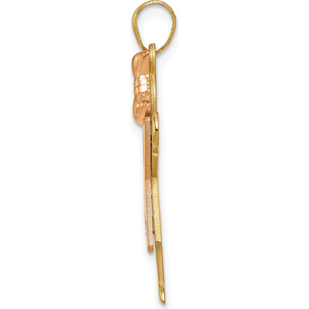 14K Two-Tone Gold Girl Pendant with Ruffles and Bow and Round Diamond Accent - 0.015 Carat Diamond Total Weight by Oro Pregiato