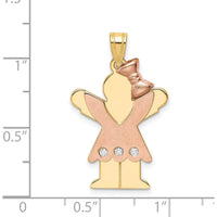 14K Two-Tone Gold Girl Pendant with Ruffles and Bow and Round Diamond Accent - 0.015 Carat Diamond Total Weight by Oro Pregiato
