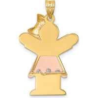 14K Two-Tone Gold Girl Pendant with Ruffles and Bow and Round Diamond Accent - 0.015 Carat Diamond Total Weight by Oro Pregiato