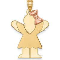 14K Two-Tone Gold Girl Pendant with Ruffles and Rose Gold Bow - Engravable Love Charm by Oro Pregiato