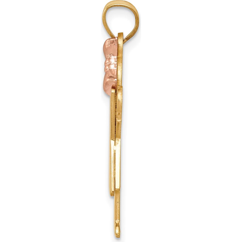 14K Two-Tone Gold Girl Pendant with Ruffles and Rose Gold Bow - Engravable Love Charm by Oro Pregiato