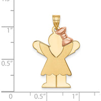 14K Two-Tone Gold Girl Pendant with Ruffles and Rose Gold Bow - Engravable Love Charm by Oro Pregiato