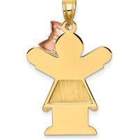 14K Two-Tone Gold Girl Pendant with Ruffles and Rose Gold Bow - Engravable Love Charm by Oro Pregiato