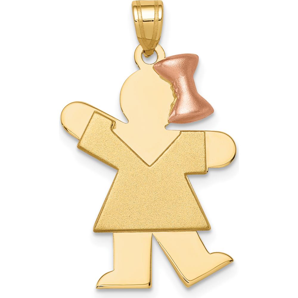 14K Two-Tone Gold Girl with Bow Engravable Charm - 30mm x 20mm by Oro Pregiato