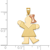 14K Two-Tone Gold Girl with Bow Engravable Charm - 30mm x 20mm by Oro Pregiato