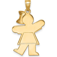 14K Two-Tone Gold Girl with Bow Engravable Charm - 30mm x 20mm by Oro Pregiato