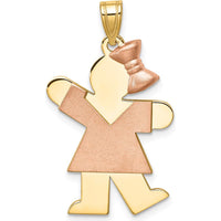 14K Two-Tone Gold Girl with Bow Pendant - 30mm Length by Oro Pregiato