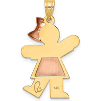 14K Two-Tone Gold Girl with Bow Pendant - 30mm Length by Oro Pregiato
