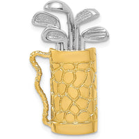 14K Two-Tone Gold Golf Bag with Clubs Pendant - Polished Finish, Textured Design