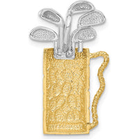 14K Two-Tone Gold Golf Bag with Clubs Pendant - Polished Finish, Textured Design