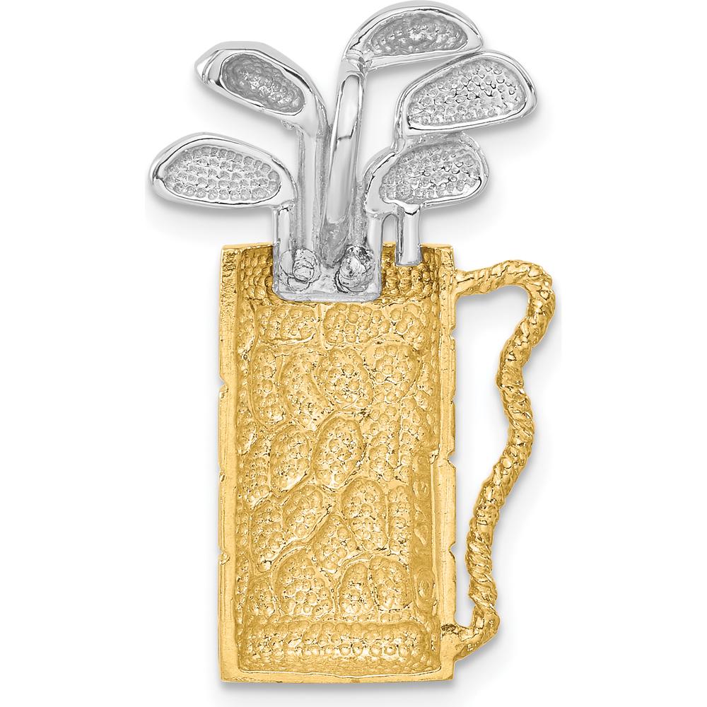 14K Two-Tone Gold Golf Bag with Clubs Pendant - Polished Finish, Textured Design