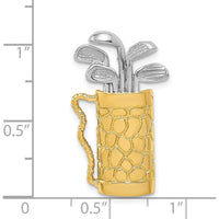 14K Two-Tone Gold Golf Bag with Clubs Pendant - Polished Finish, Textured Design