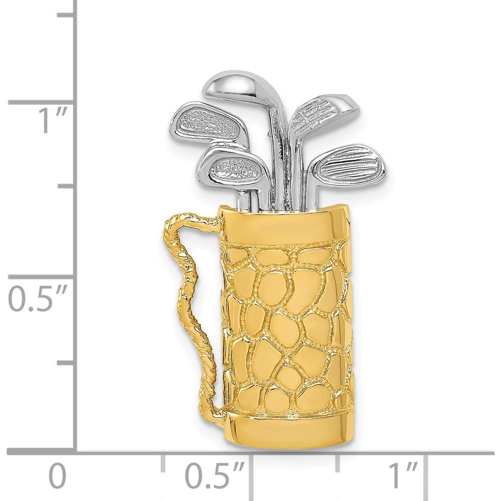 14K Two-Tone Gold Golf Bag with Clubs Pendant - Polished Finish, Textured Design