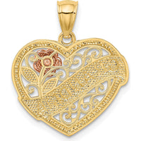 14K Two-Tone Gold GRANDMA Heart Pendant with Rose Accent - 22mm Length by Oro Pregiato