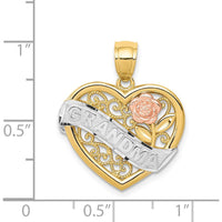 14K Two-Tone Gold GRANDMA Heart Pendant with Rose Accent - 22mm Length by Oro Pregiato