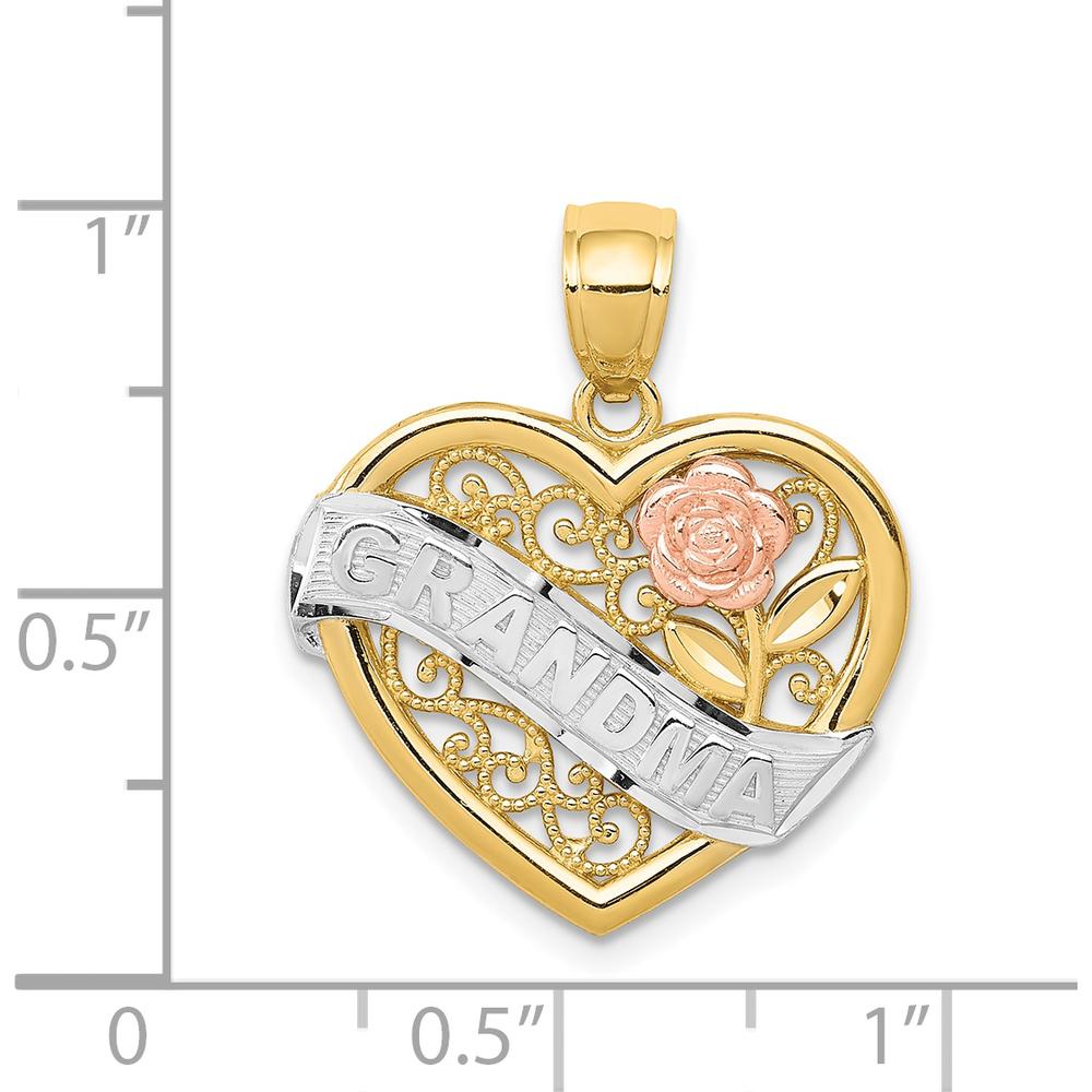 14K Two-Tone Gold GRANDMA Heart Pendant with Rose Accent - 22mm Length by Oro Pregiato