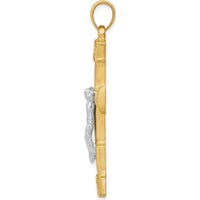 14K Two-Tone Gold Greek Key Brushed and Polished Crucifix Pendant by Oro Pregiato