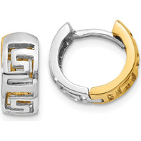 14K Two-Tone Gold Greek Key Hinged Hoop Earrings by 0