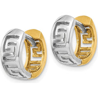 14K Two-Tone Gold Greek Key Hinged Hoop Earrings by 0