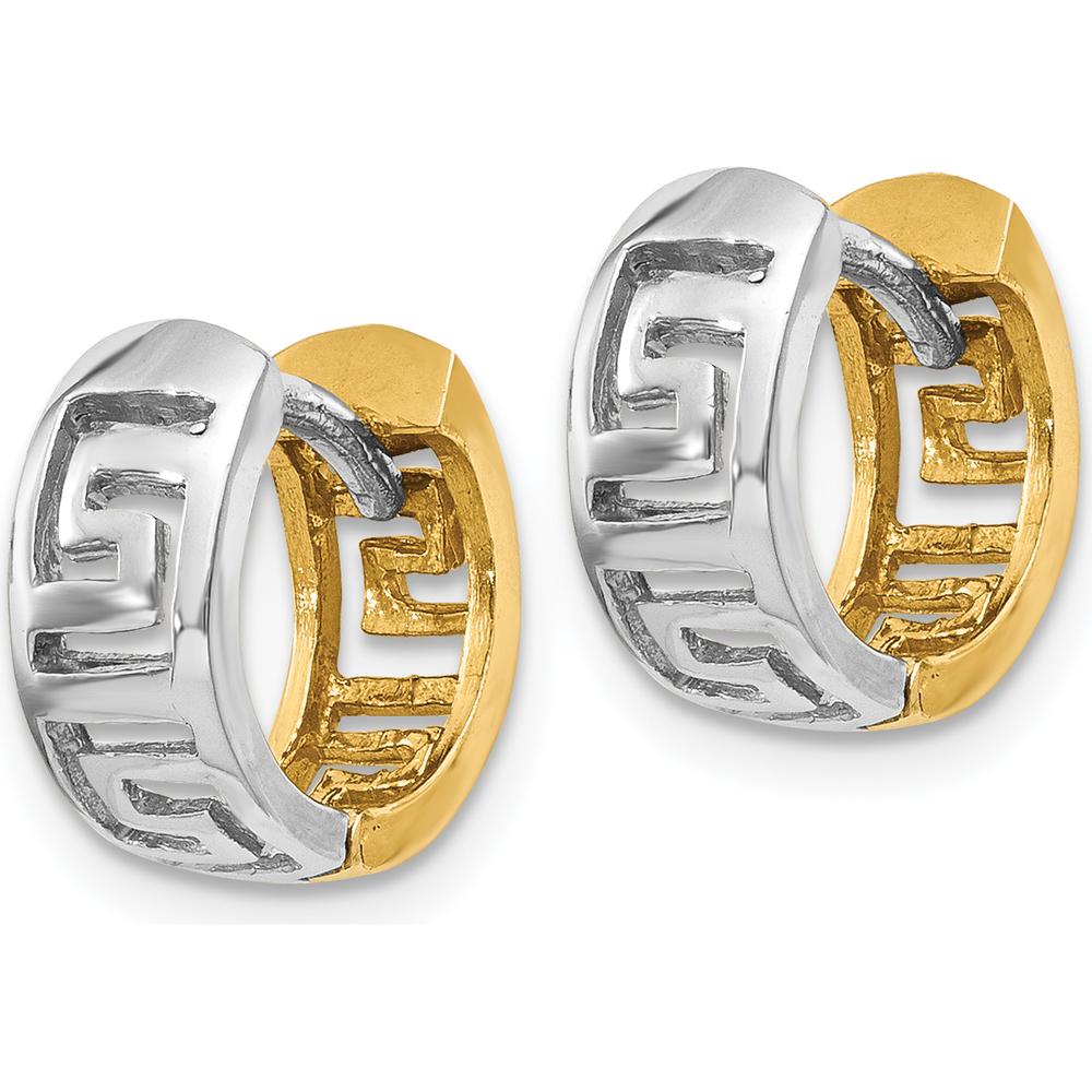 14K Two-Tone Gold Greek Key Hinged Hoop Earrings by 0