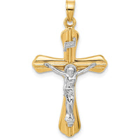 14K Two-Tone Gold Grooved Hollow INRI Crucifix Pendant - Polished Finish by Oro Pregiato