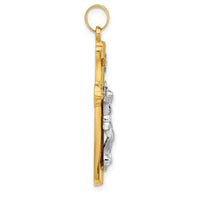 14K Two-Tone Gold Grooved Hollow INRI Crucifix Pendant - Polished Finish by Oro Pregiato