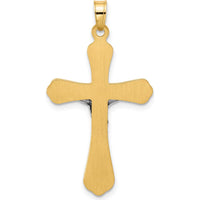 14K Two-Tone Gold Grooved Hollow INRI Crucifix Pendant - Polished Finish by Oro Pregiato