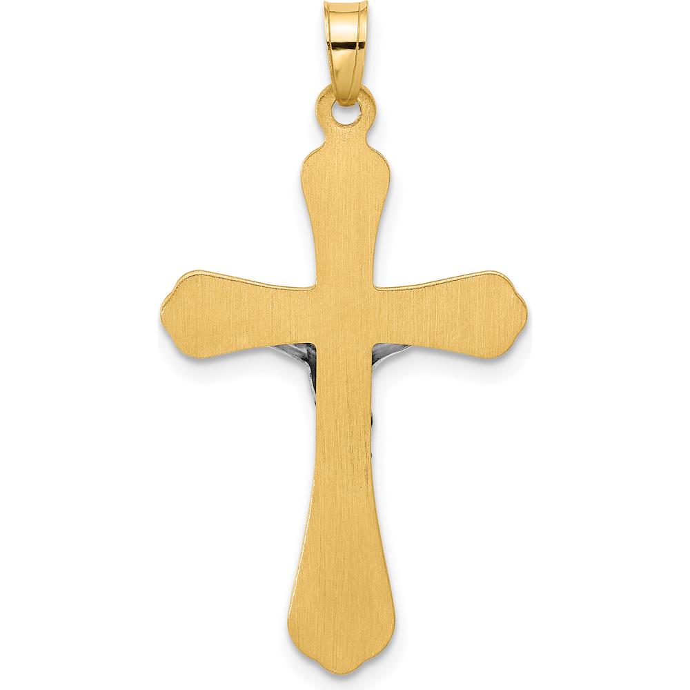 14K Two-Tone Gold Grooved Hollow INRI Crucifix Pendant - Polished Finish by Oro Pregiato