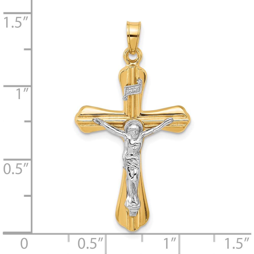 14K Two-Tone Gold Grooved Hollow INRI Crucifix Pendant - Polished Finish by Oro Pregiato