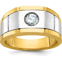 14K Two-Tone Gold Grooved Ring with Round Diamond Center by IBGoodman
