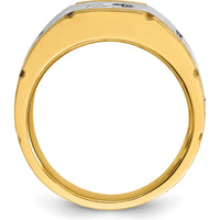 14K Two-Tone Gold Grooved Ring with Round Diamond Center by IBGoodman