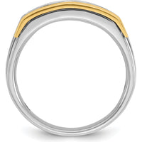14K Two-Tone Gold Grooved Square 5-Stone Ring for Men by IBGoodman
