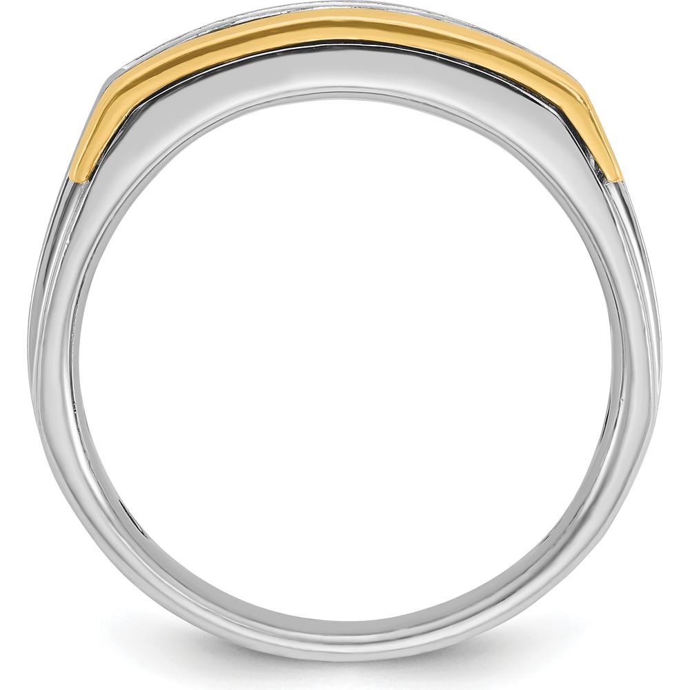 14K Two-Tone Gold Grooved Square 5-Stone Ring for Men by IBGoodman