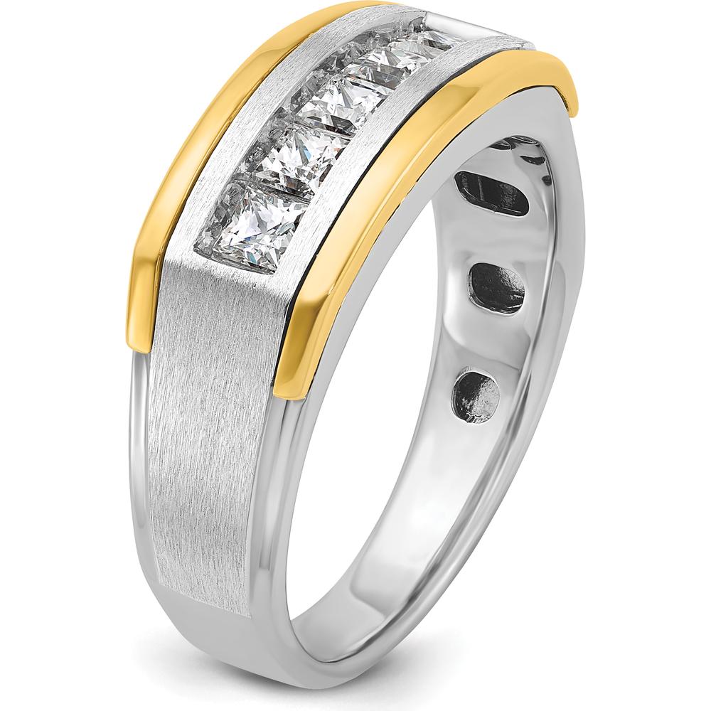 14K Two-Tone Gold Grooved Square 5-Stone Ring for Men by IBGoodman