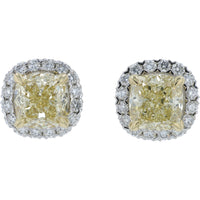 14K Two-Tone Gold Halo Stud Earrings with Cushion-Cut Yellow Lab Grown Diamonds - 2.84 Carat Total Diamond Weight